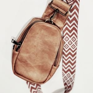 MCALLEN Vegan leather cross-body bag purse. Cognac 9x7x4 Great for everyday use.